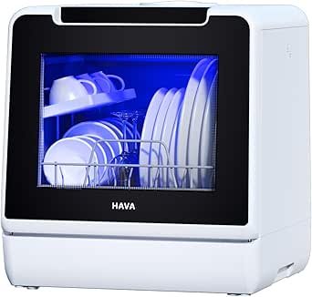 HAVA Table Top Dishwasher, New Upgraded Model Countertop Dishwasher 8 Wash Programs with Child Lock & Delayed Start Function, 5L Water Tank - No Hookup Needed